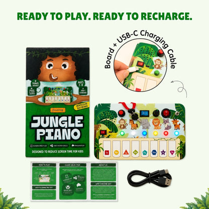 Montessori Jungle Piano-V10: 5-in-1 Wooden Musical Busy Board for Toddlers