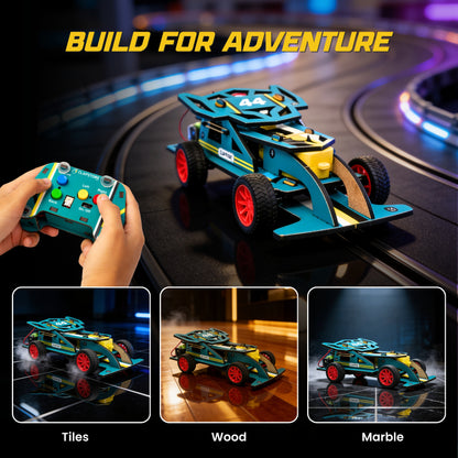 Sooper Brains™ DIY Wooden Racer Car Kit (High-Speed STEM Build Set)