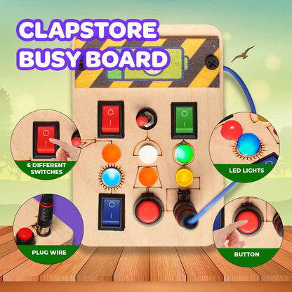 Montessori Portable Switches Wooden Busy Board, buttons showcasing its use. This Toy is ideal for kids skill-building.