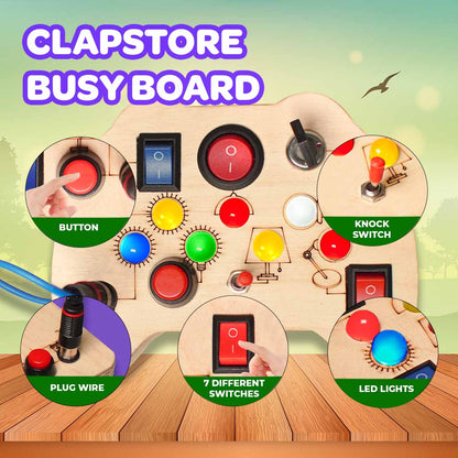 Close-up of metal toggle switch on the Tinker Pad Montessori busy board