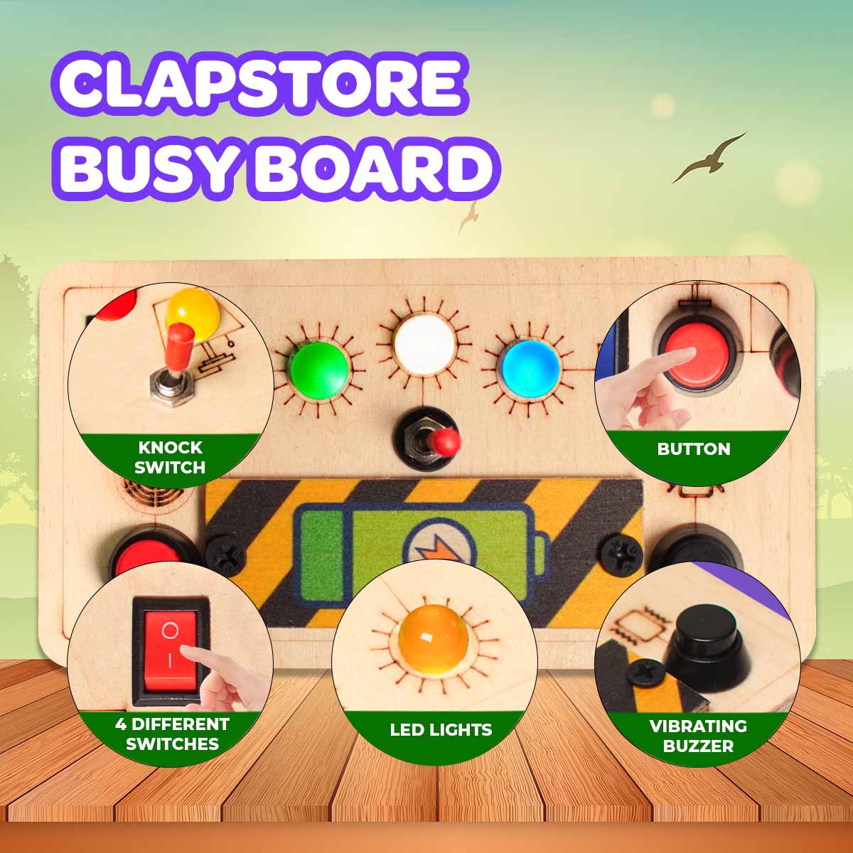 Montessori Portable Switches Wooden Busy Board With Vibration and Buzzer Module V5