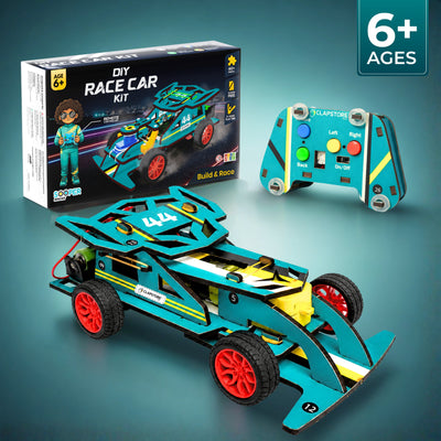 Sooper Brains™ DIY Wooden Racer Car Kit (High-Speed STEM Build Set)