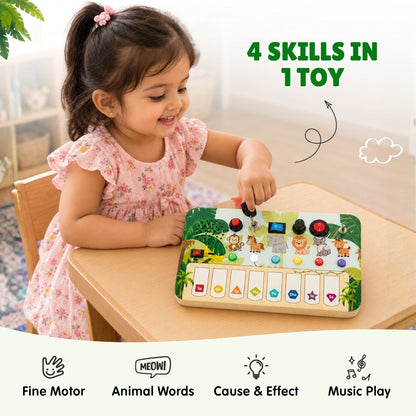 Montessori Jungle Piano-V10: 5-in-1 Wooden Musical Busy Board for Toddlers