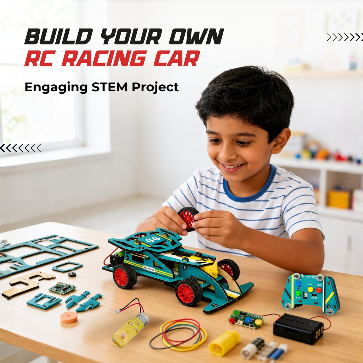 Sooper Brains™ DIY Wooden Racer Car Kit (High-Speed STEM Build Set)