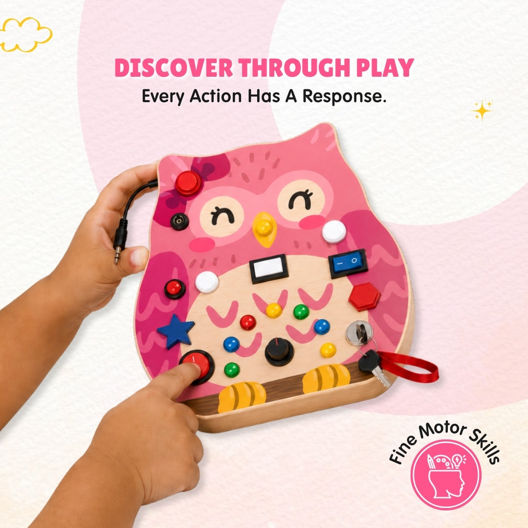 Owly Montessori Busy Board (PINK) - V20