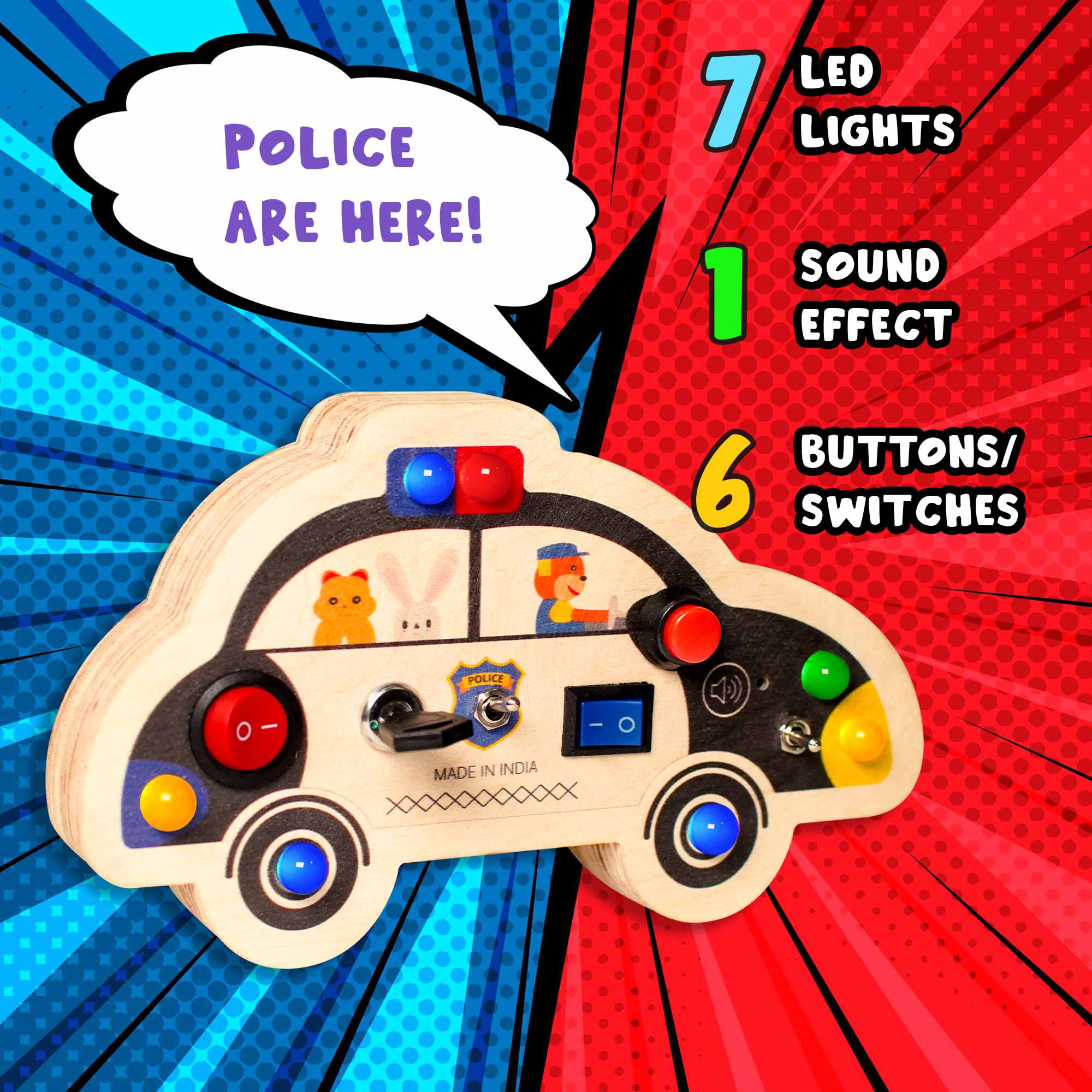 Montessori Spark Switch & Police Cruiser Busy Board Combo (V1/V7)
