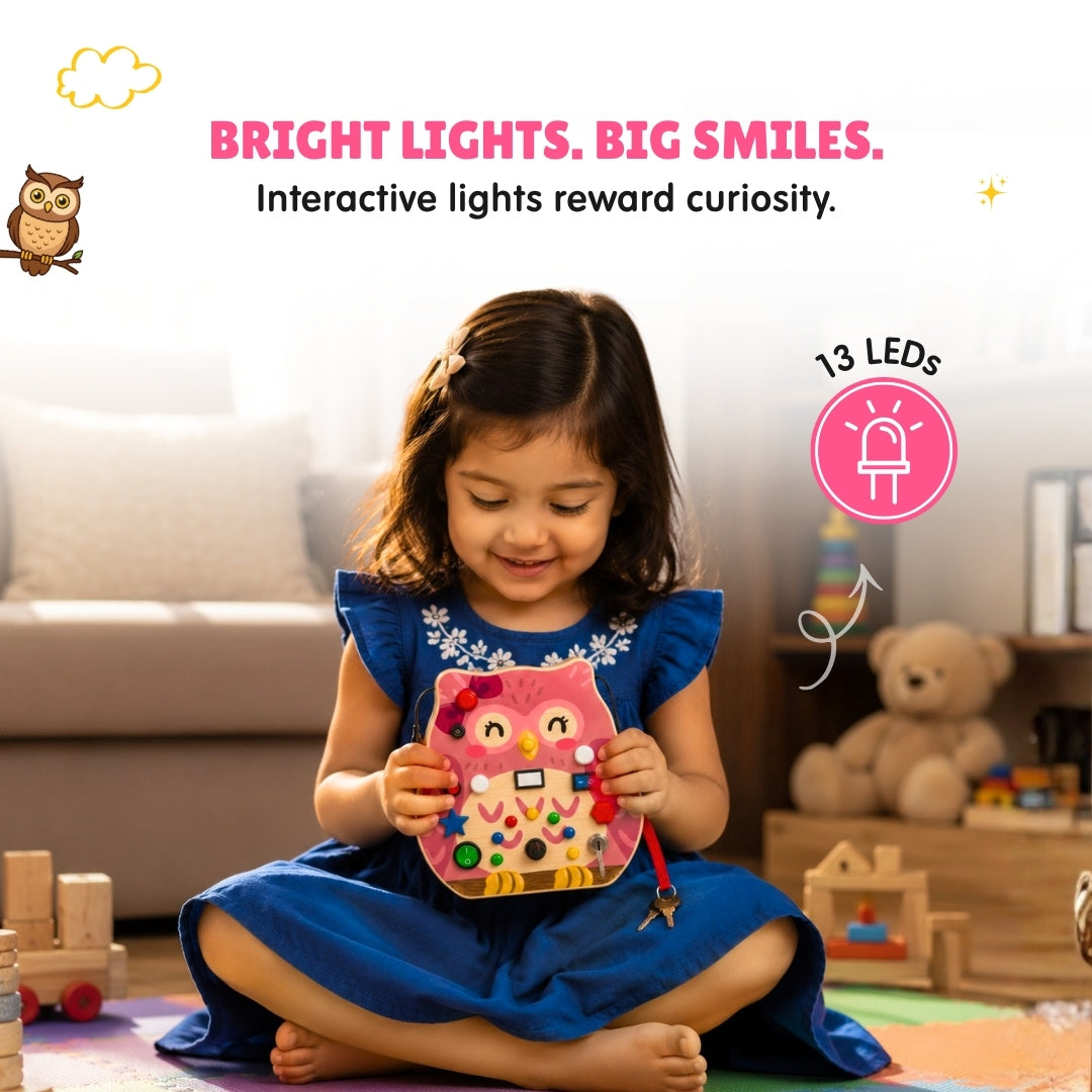 Owly Montessori Busy Board (PINK) - V20