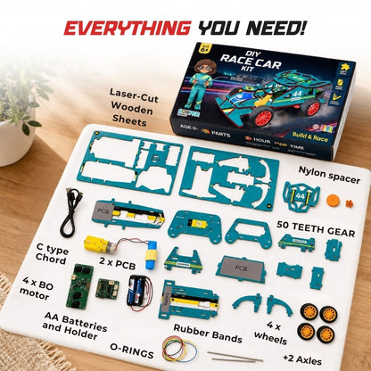 Sooper Brains™ DIY Wooden Racer Car Kit (High-Speed STEM Build Set)