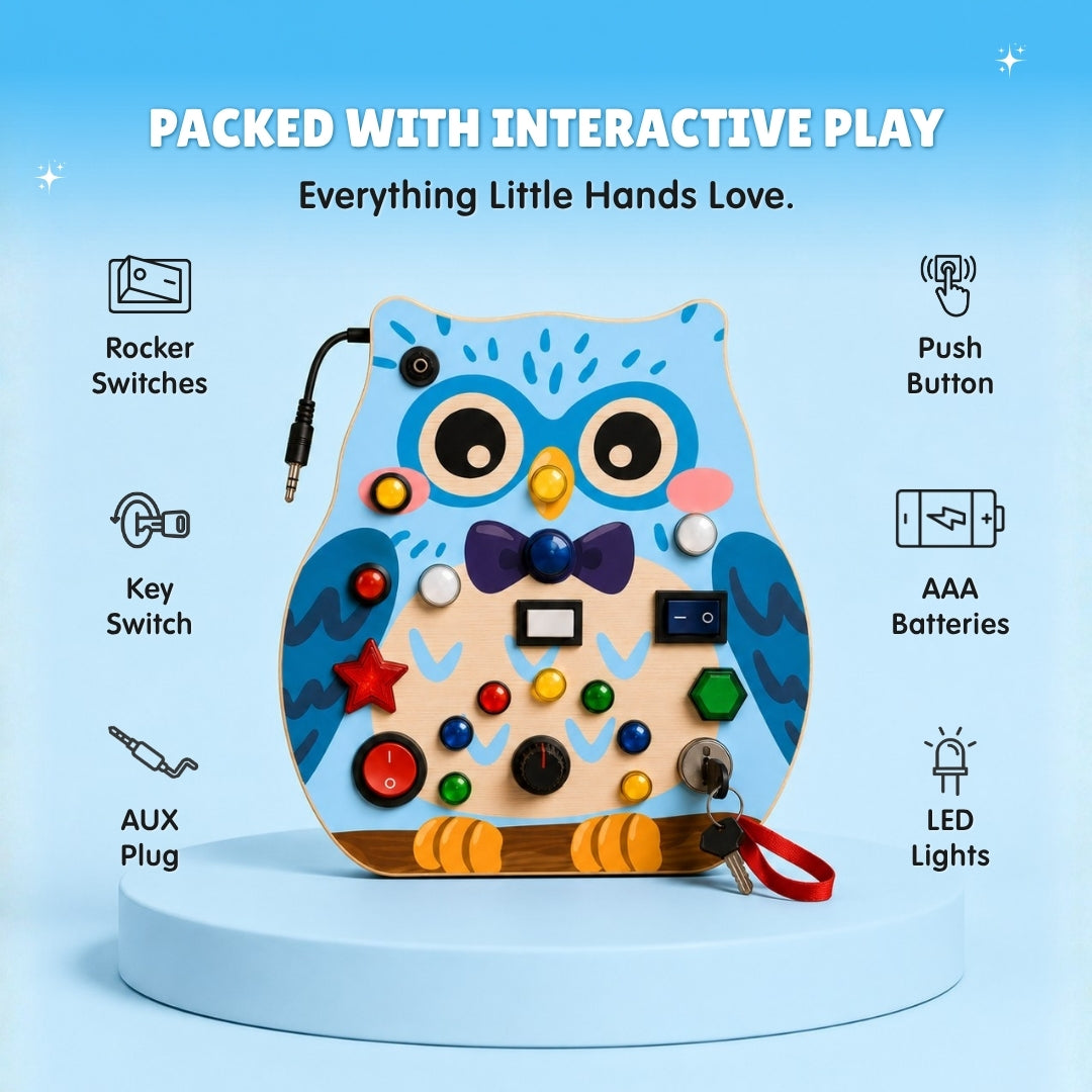 Owly Montessori Busy Board (Blue) - V19