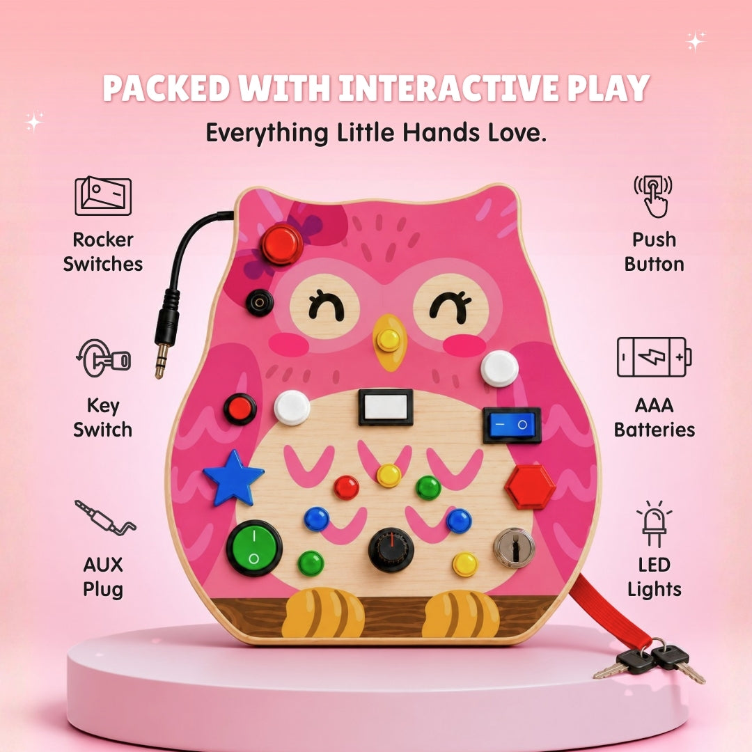 Owly Montessori Busy Board (PINK) - V20
