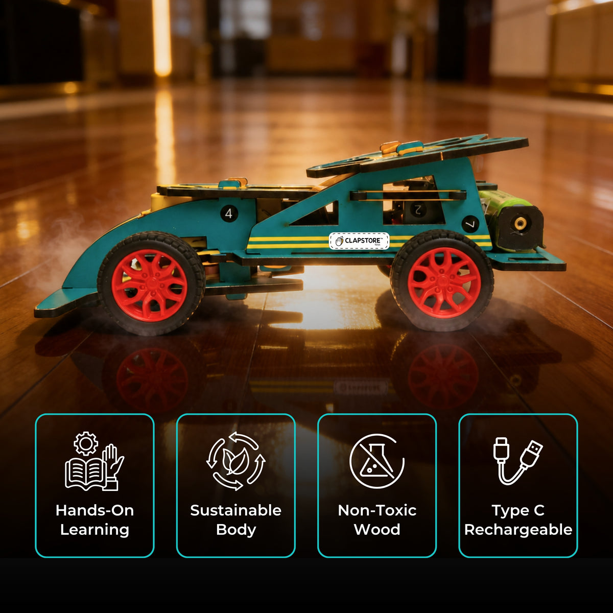 Sooper Brains™ DIY Wooden Racer Car Kit (High-Speed STEM Build Set)