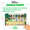 Montessori Jungle Piano busy board, displaying various sensory activities and controls.