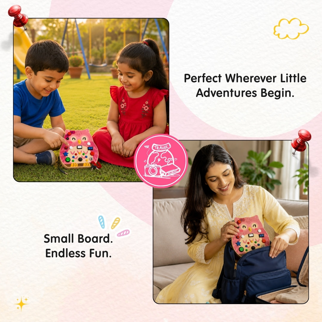 Owly Montessori Busy Board (PINK) - V20