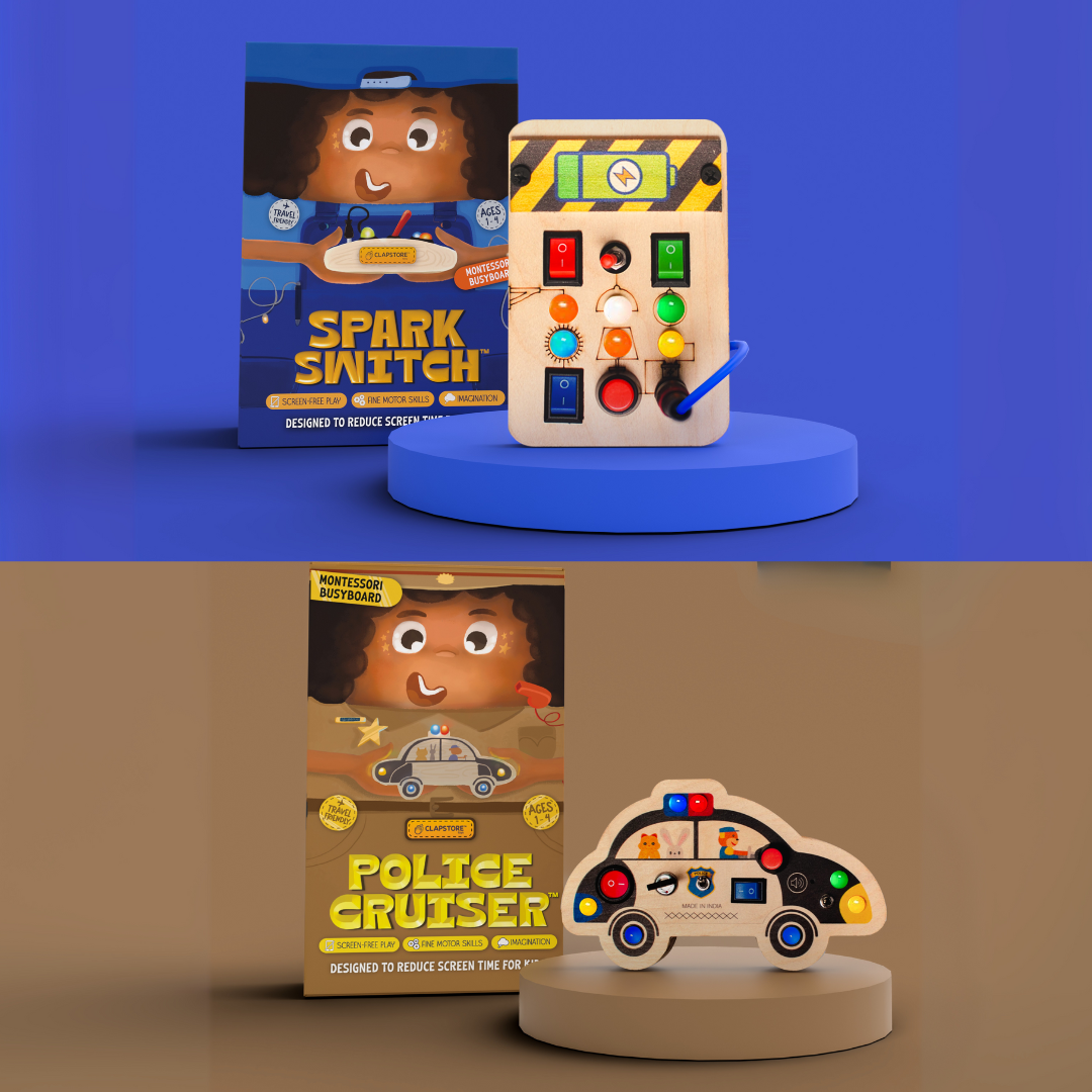 Montessori Spark Switch & Police Cruiser Busy Board Combo (V1/V7)