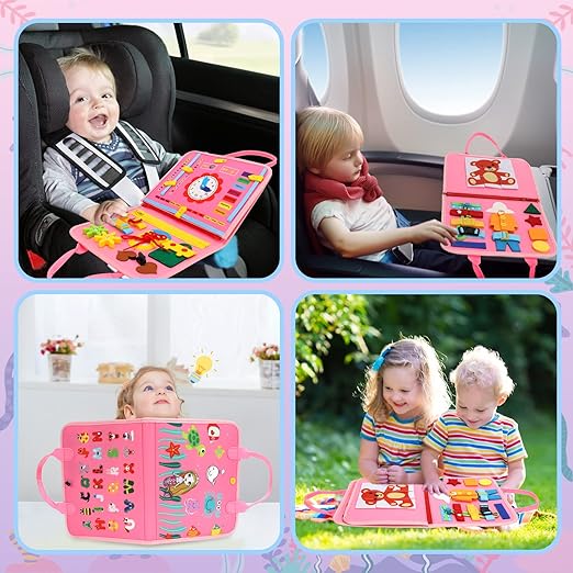 Montessori Busy Book For Age3+ (Pink) – Interactive Sensory Activities for Toddlers