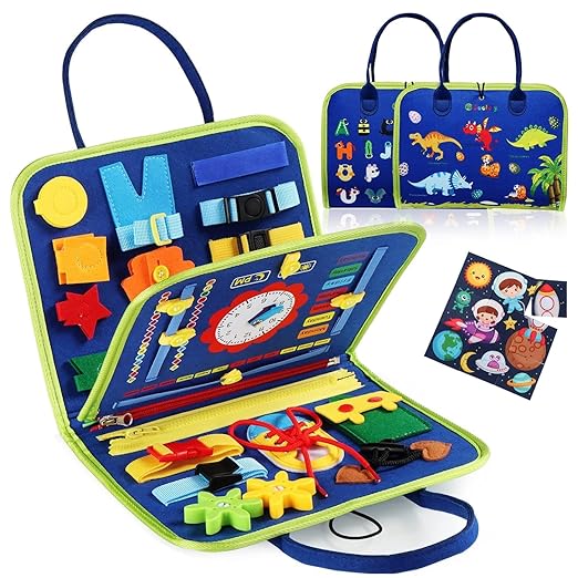 Montessori Busy Book Educational Travel Toy featuring interactive activities for toddlers.