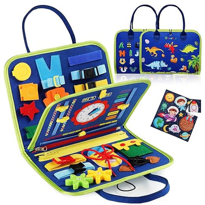 Montessori Busy Book Educational Travel Toy featuring interactive activities for toddlers.