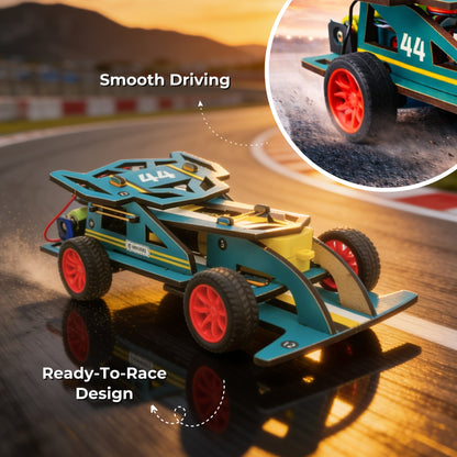 Sooper Brains™ DIY Wooden Racer Car Kit (High-Speed STEM Build Set)