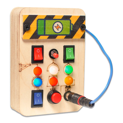 Close up View of Spark Switch Montessori Busy Board-V1 helps to Improve Creativity and Focus of Toddlers.