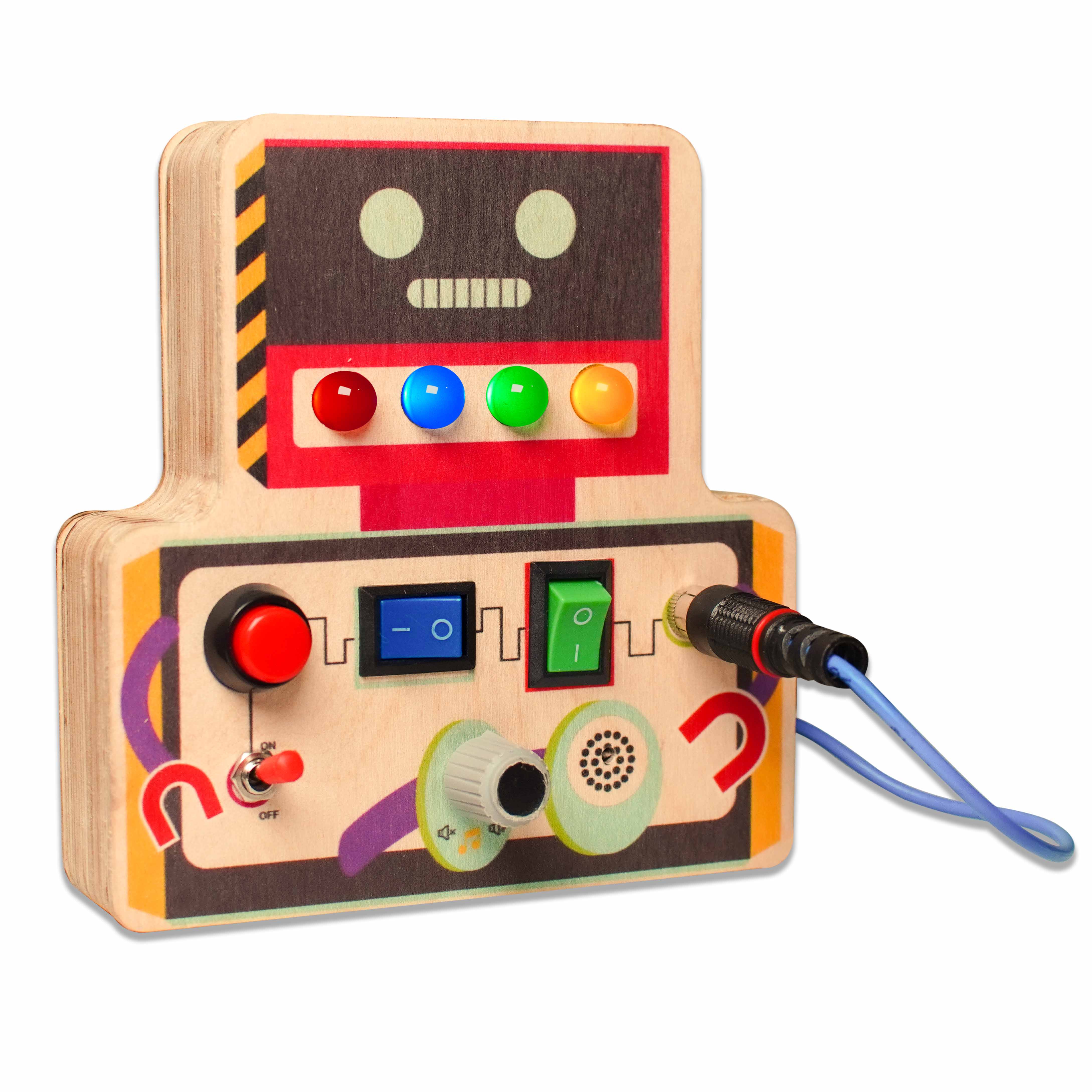 Montessori Switches Wooden Busy Board Speaking Robot V8