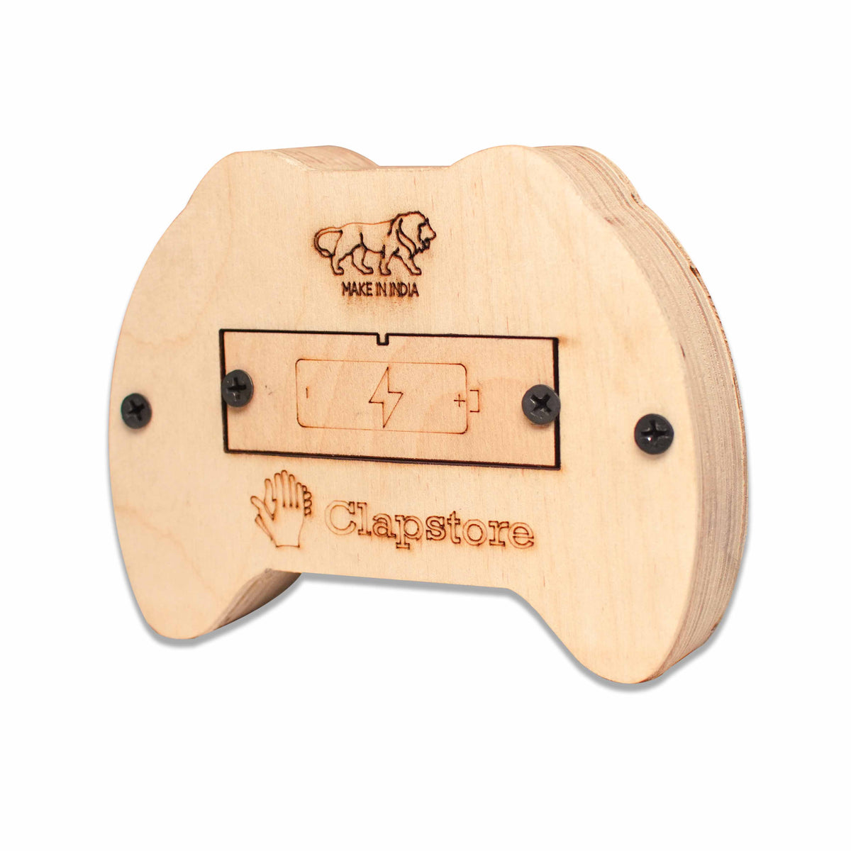 Back view of the wooden busy board illustrating its slim, easy to carry toys.