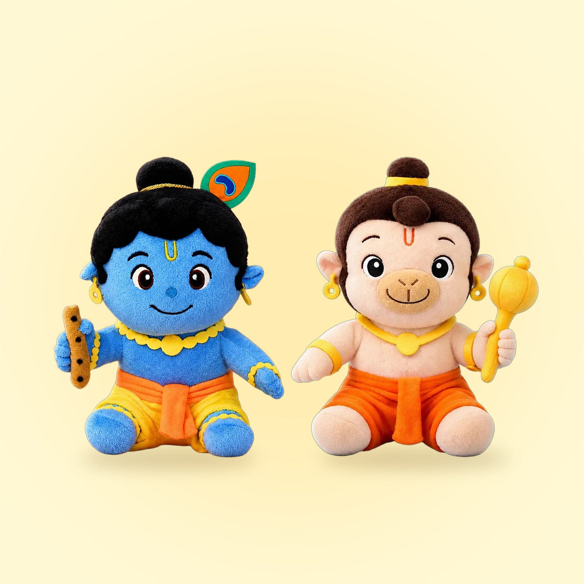 Grandparents' Gift Combo: mantra chanting Krishna and Hanuman plush side by side