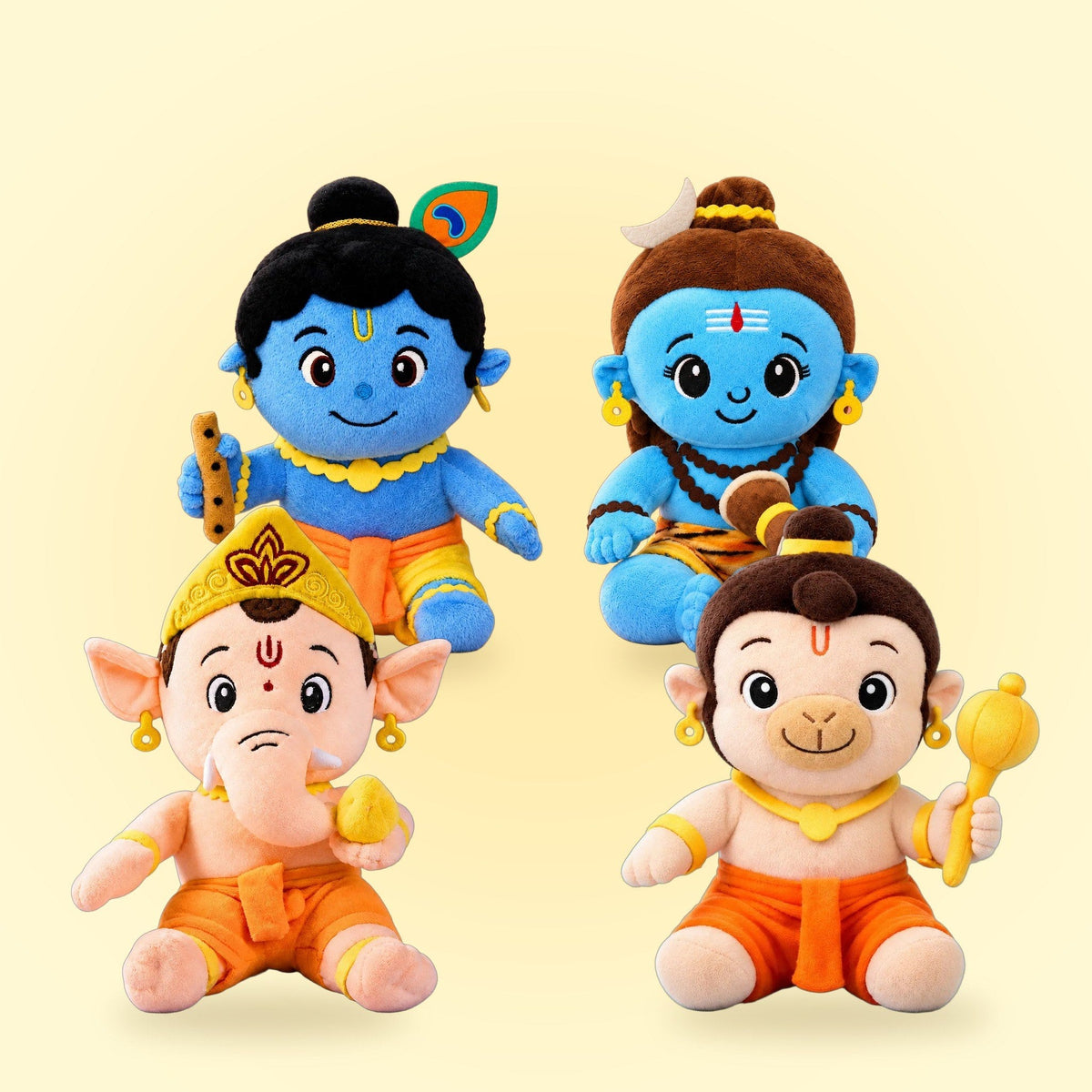 Little Legends Combo: mantra chanting Krishna, Ganesha, Hanuman and Shiva plush together