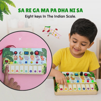 Montessori Jungle Piano-V10: 5-in-1 Wooden Musical Busy Board for Toddlers