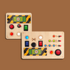 Montessori Toggle Play and Mini Switch Busy Boards displayed side by side, illustrating the comprehensive set for toddlers.