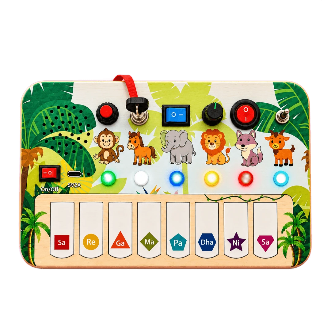 Jungle Piano busy board, front on