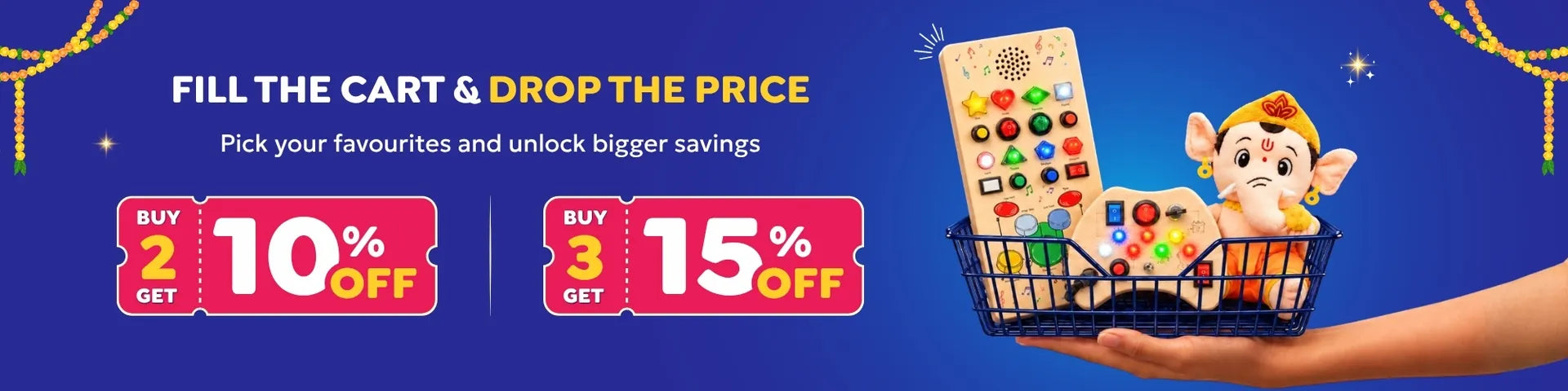 Fill the cart and drop the price: buy 2 get 10% off, buy 3 get 15% off